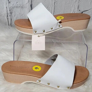 DONNA Toscana Womens White Clog Platform Slide Sandals Neutral Coastal Studded 9